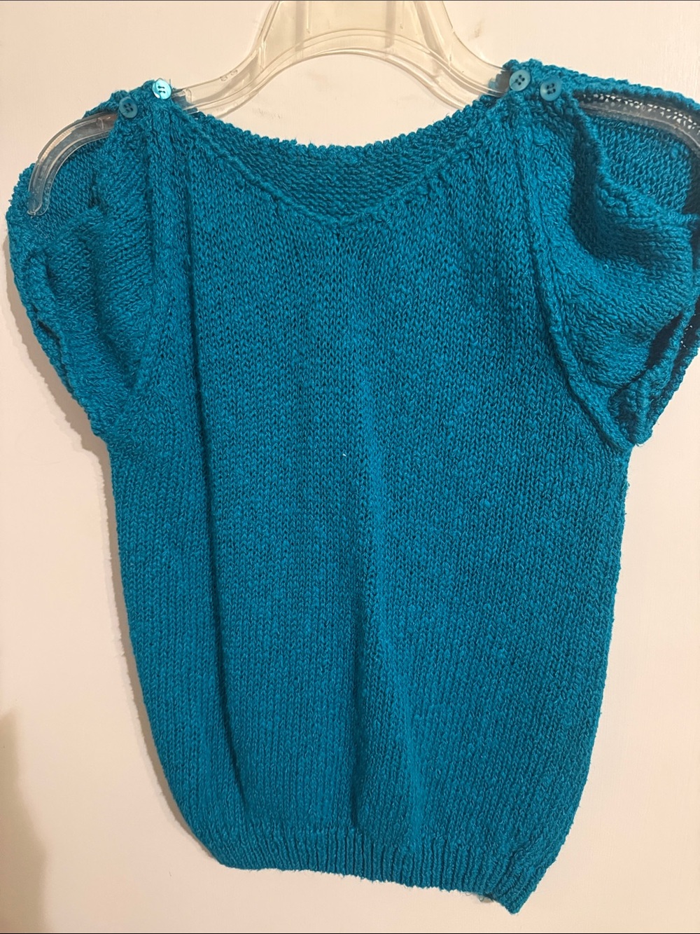 V-Neck Short-Sleeve Knit Sweater in Teal